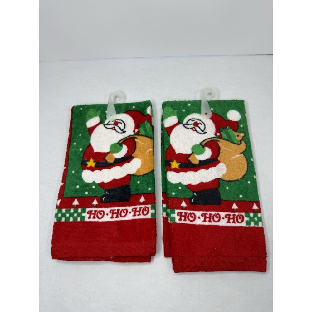 VTG Santa Claus Kitchen Tea Towel‎ Franco Cotton 10"x16" Set Of 2